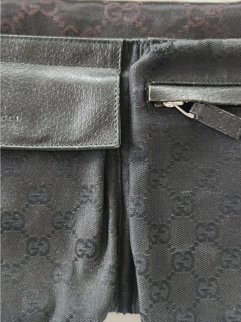 Gucci Black Monogram Belt Bag with Front Zip Pocket